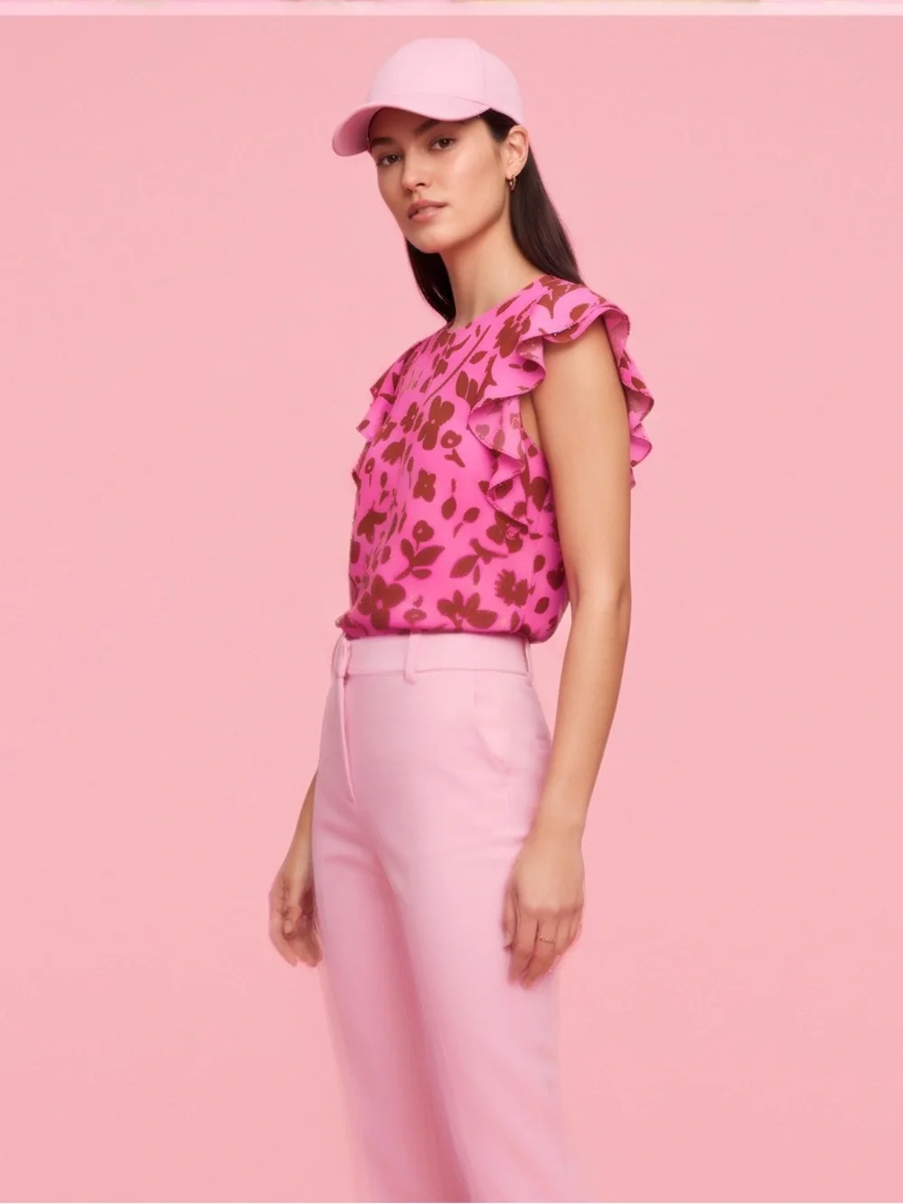 Kate Spade Pink Splash Floral Crewneck Flutter Sleeve Keyhole Top Size Small